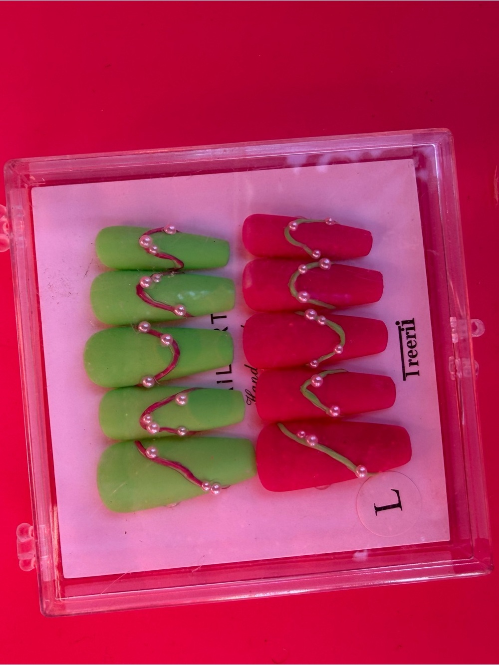 Green & Pink Pearl Accent Press-On Nails